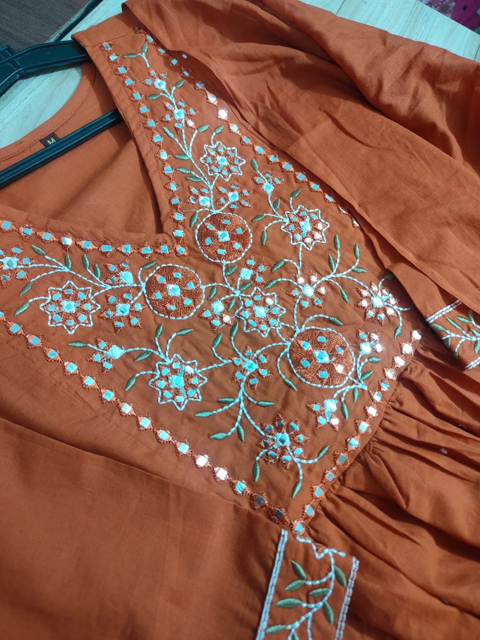 Cotton Floral Embroidered Anarkali Suit Set